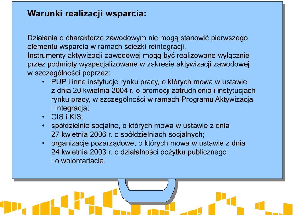 rynku pracy, o których mowa w ustawie z dnia 20 kwietnia 2004 r.