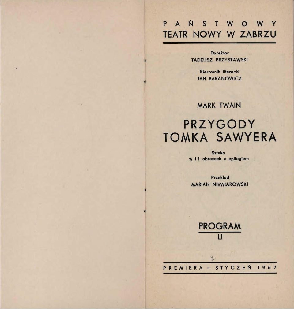 PRZYGODY TOMKA SAWYERA Sztuka w 11 obrazach z epilogiem
