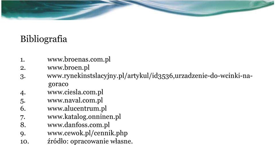 www.naval.com.pl 6. www.alucentrum.pl 7. www.katalog.onninen.pl 8. www.danfoss.