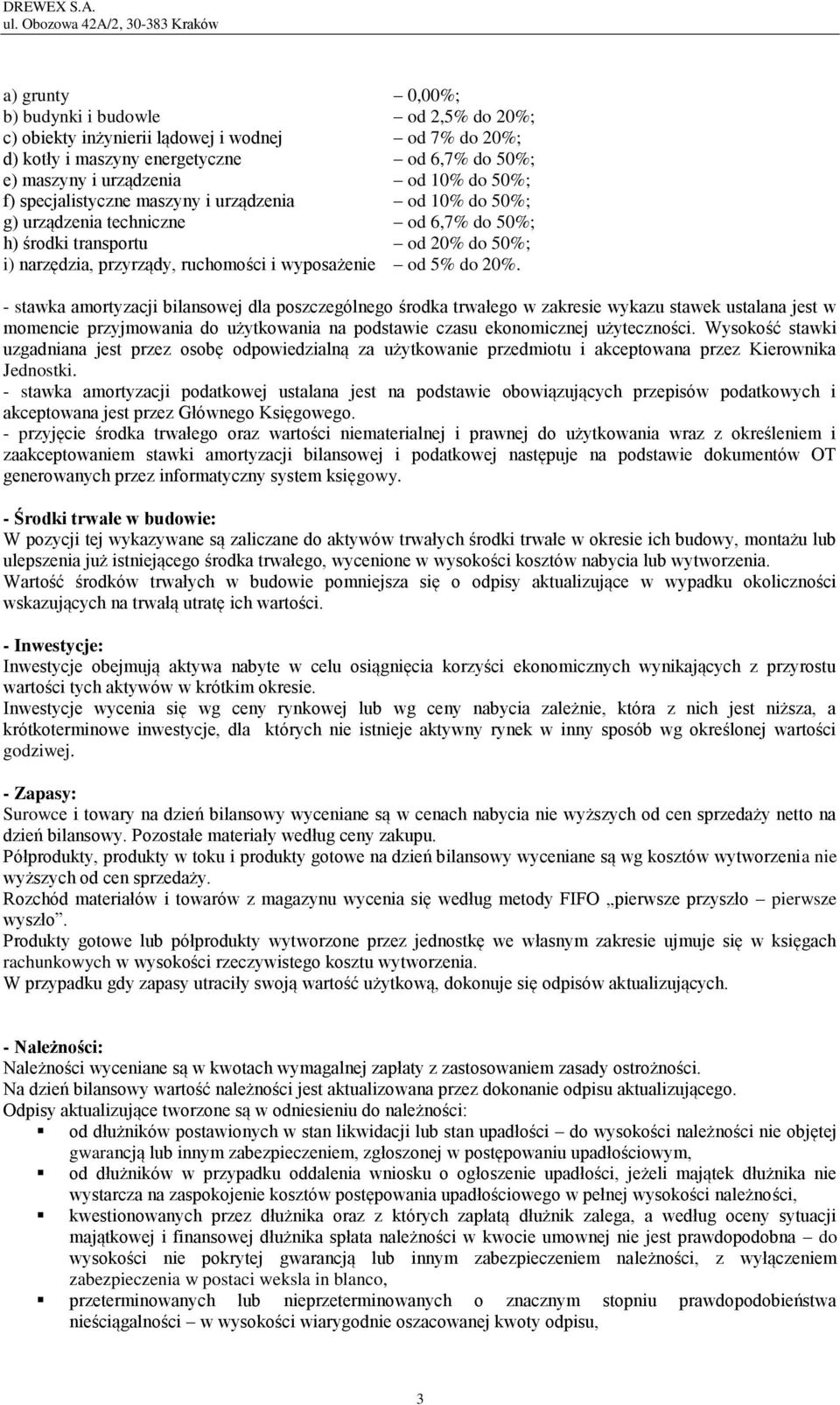 - stawka amortyzacji bilansowej dla poszczególnego środka trwałego w zakresie wykazu stawek ustalana jest w momencie przyjmowania do użytkowania na podstawie czasu ekonomicznej użyteczności.