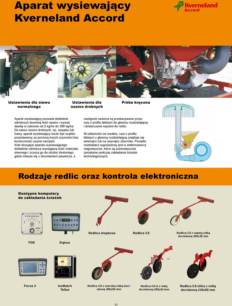 Koło dozujące aparatu wysiewającego dokładnie odmierza wymaganą ilość materiału siewnego i zrzuca go do stożka Venturiego, gdzie miesza się z strumieniem powietrza, a następnie nasiona są