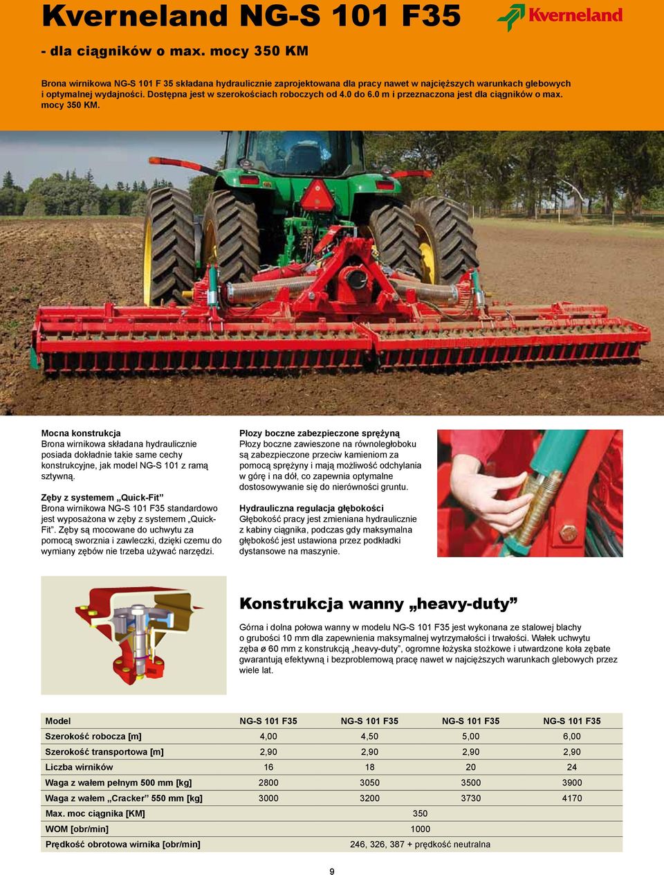 Dostępna jest w szerokościach roboczych od 4.0 do 6.0 m i przeznaczona jest dla ciągników o max. mocy 350 KM.