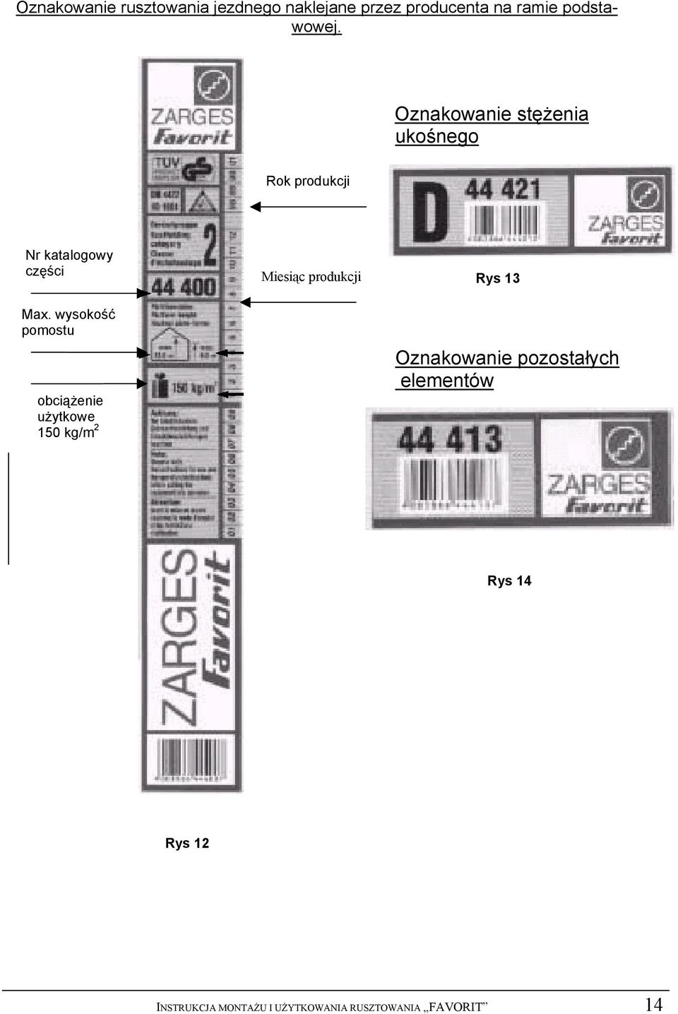wysokość pomostu obciążenie użytkowe 150 kg/m 2 Miesiąc produkcji Rys 13