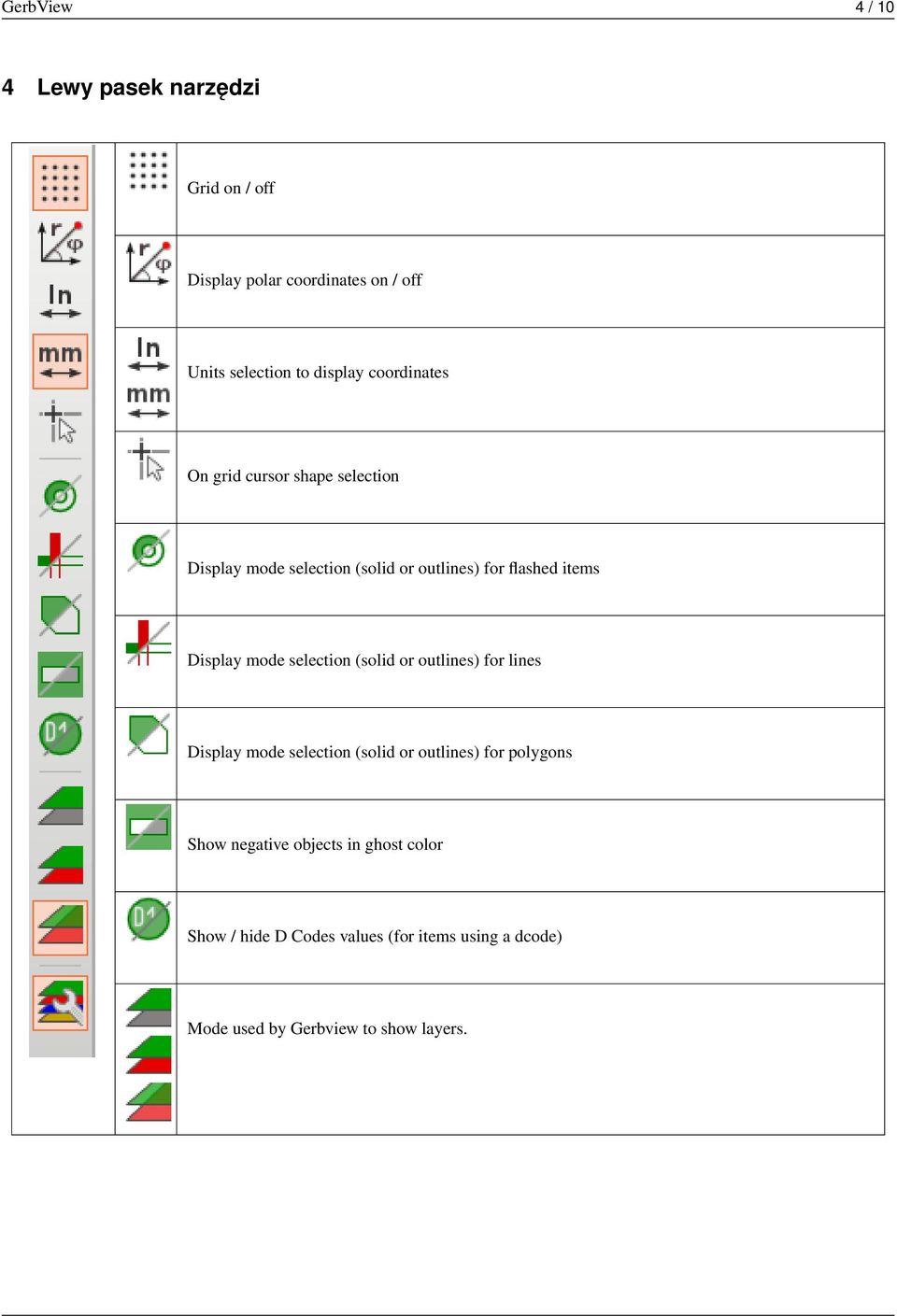 mode selection (solid or outlines) for lines Display mode selection (solid or outlines) for polygons Show