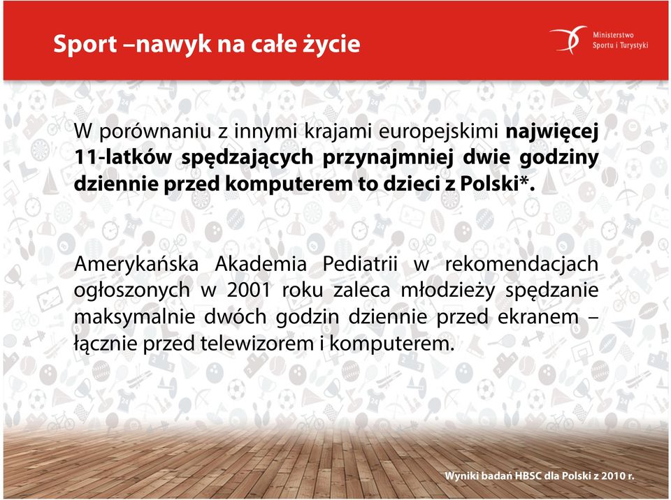 Amerykańska Akademia Pediatrii w rekomendacjach ogłoszonych w 2001 roku zaleca młodzieży spędzanie