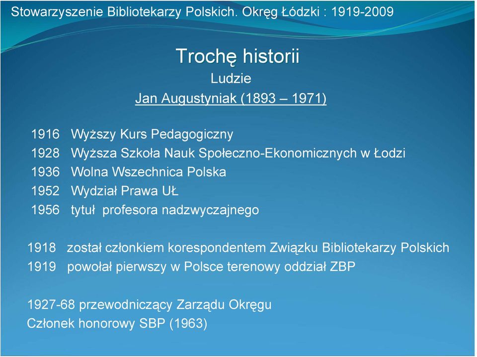 profesora nadzwyczajnego 1918 został członkiem korespondentem Związku Bibliotekarzy Polskich 1919