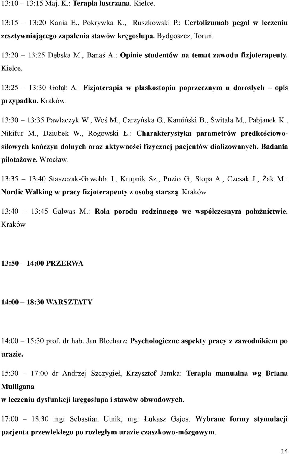 13:30 13:35 Pawlaczyk W., Woś M., Carzyńska G., Kamiński B., Świtała M., Pabjanek K., Nikifur M., Dziubek W., Rogowski Ł.