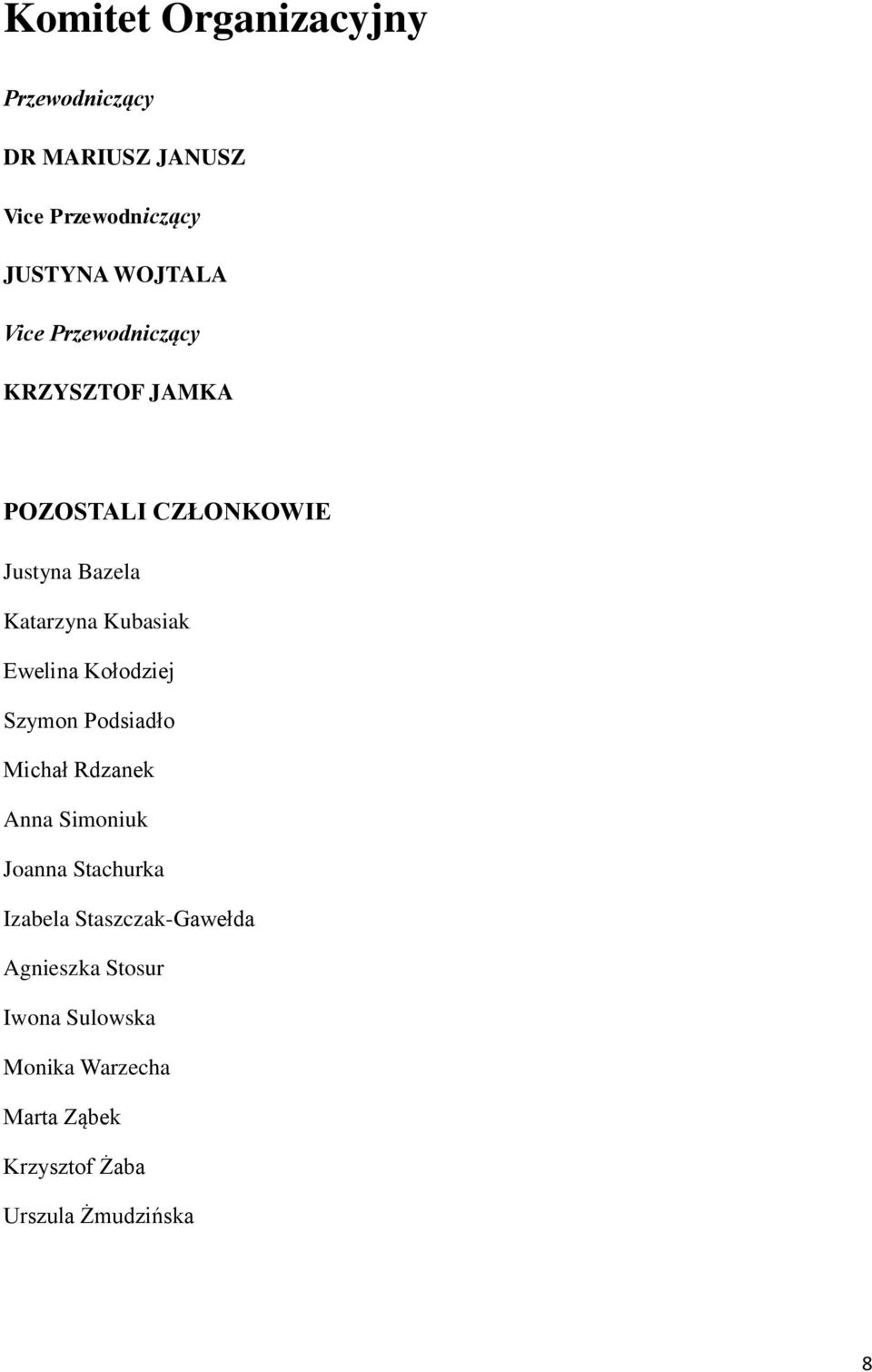 Kołodziej Szymon Podsiadło Michał Rdzanek Anna Simoniuk Joanna Stachurka Izabela