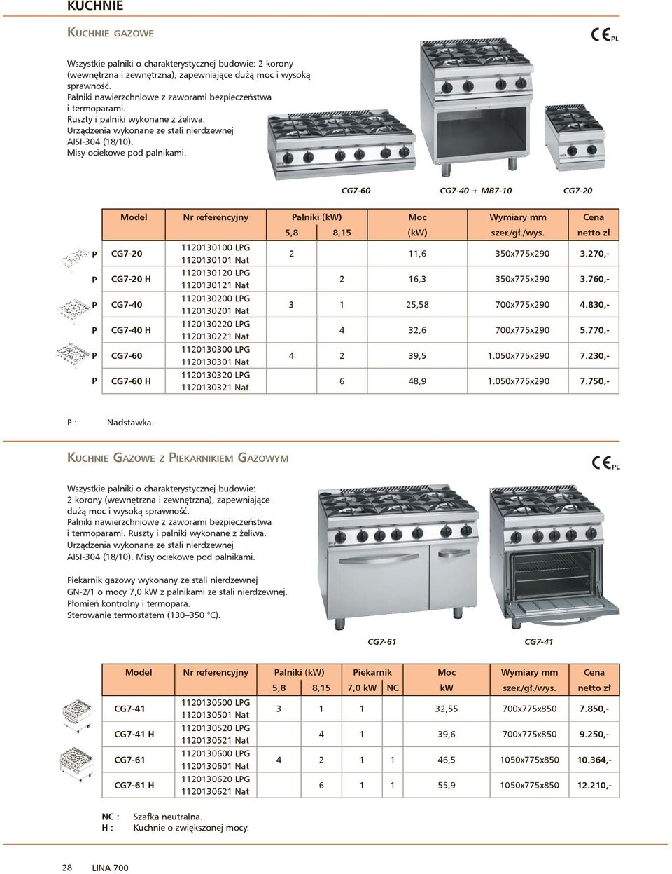 CG7-60 CG7-40 + MB7-10 CG7-20 Model Nr referencyjny alniki (kw) Moc Wymiary mm Cena 5,8 8,15 (kw) szer./gł./wys. netto zł CG7-20 1120130100 LG 1120130101 Nat 2 11,6 350x775x290 3.