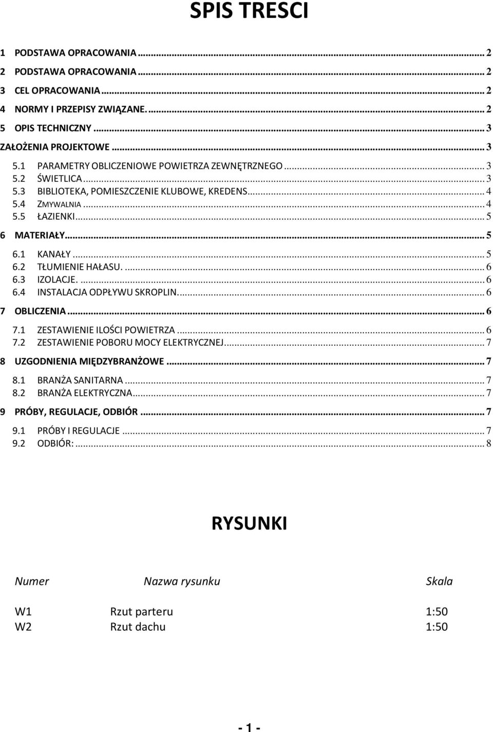 ... 6 6.3 IZOLACJE.... 6 6.4 INSTALACJA ODPŁYWU SKROPLIN... 6 7 OBLICZENIA... 6 7.1 ZESTAWIENIE ILOŚCI POWIETRZA... 6 7.2 ZESTAWIENIE POBORU MOCY ELEKTRYCZNEJ... 7 8 UZGODNIENIA MIĘDZYBRANŻOWE... 7 8.1 BRANŻA SANITARNA.