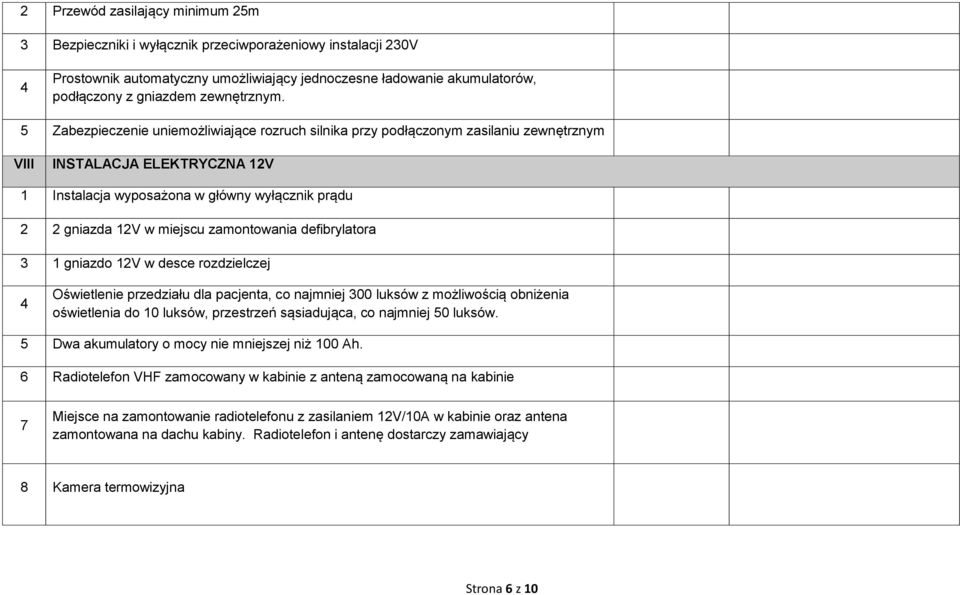 5 Zabezpieczenie uniemożliwiające rozruch silnika przy podłączonym zasilaniu zewnętrznym VIII INSTALACJA ELEKTRYCZNA 2V Instalacja wyposażona w główny wyłącznik prądu 2 2 gniazda 2V w miejscu