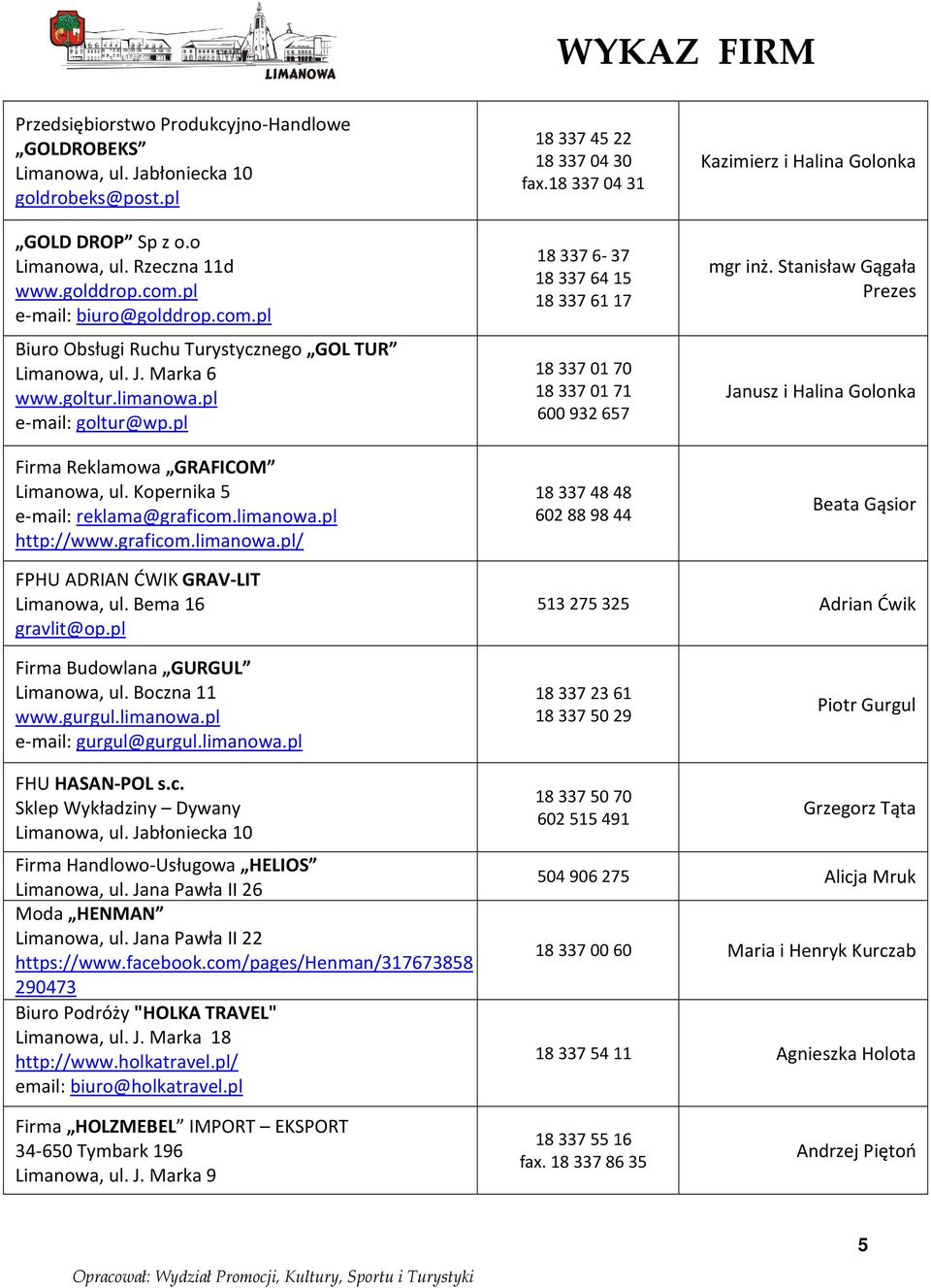 Kopernika 5 e-mail: reklama@graficom.limanowa.pl http://www.graficom.limanowa.pl/ 18 337 45 22 18 337 04 30 fax.