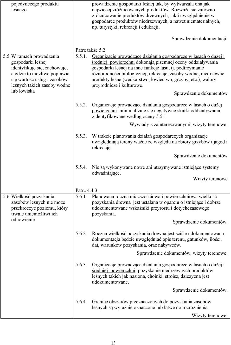 5.5. W ramach prowadzenia gospodarki leśnej identyfikuje się, zachowuje, a gdzie to możliwe poprawia się wartość usług i zasobów leśnych takich zasoby wodne lub łowiska Patrz także 5.2 5.5.1.