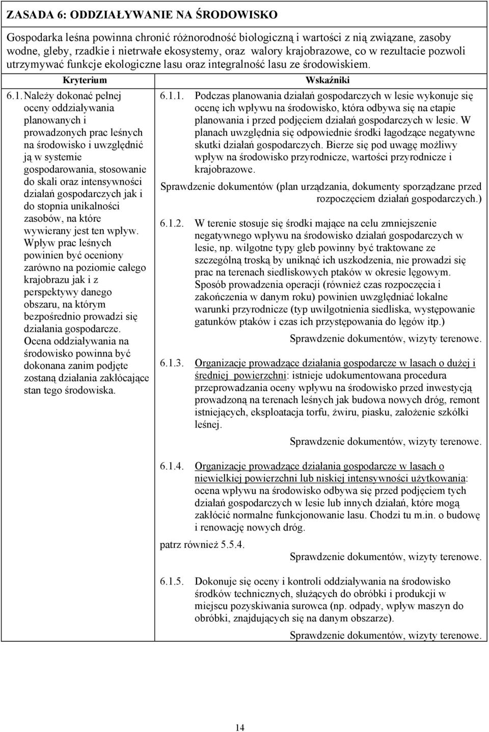 Należy dokonać pełnej oceny oddziaływania planowanych i prowadzonych prac leśnych na środowisko i uwzględnić ją w systemie gospodarowania, stosowanie do skali oraz intensywności działań gospodarczych
