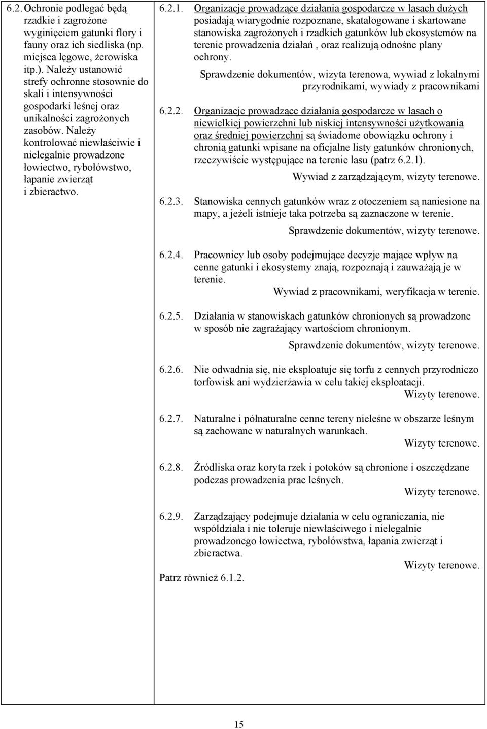 Należy kontrolować niewłaściwie i nielegalnie prowadzone łowiectwo, rybołówstwo, łapanie zwierząt i zbieractwo. 6.2.1.