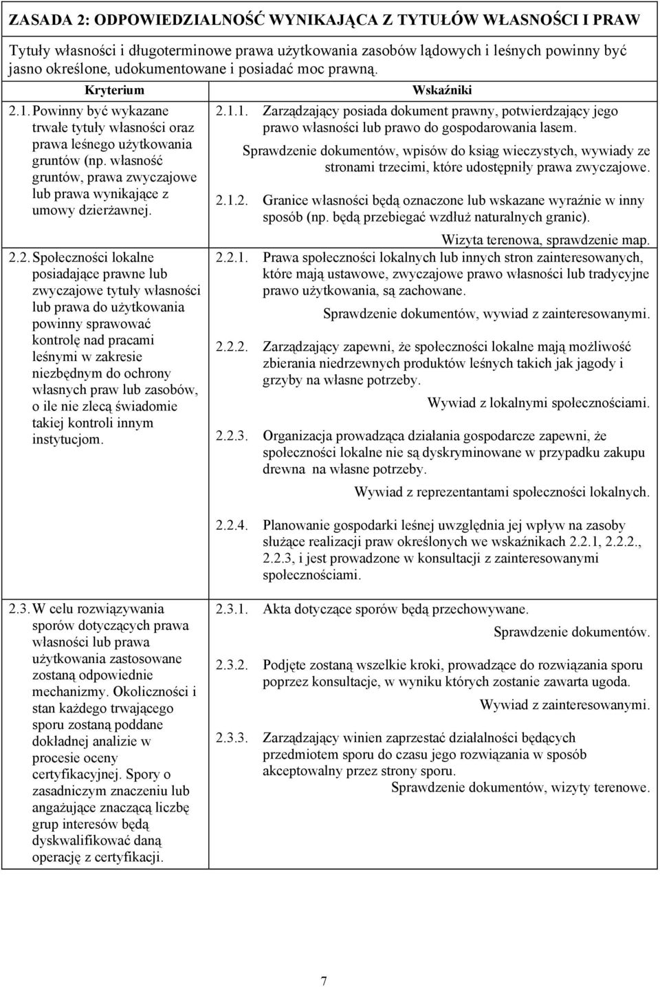 1. Powinny być wykazane trwałe tytuły własności oraz prawa leśnego użytkowania gruntów (np. własność gruntów, prawa zwyczajowe lub prawa wynikające z umowy dzierżawnej. 2.