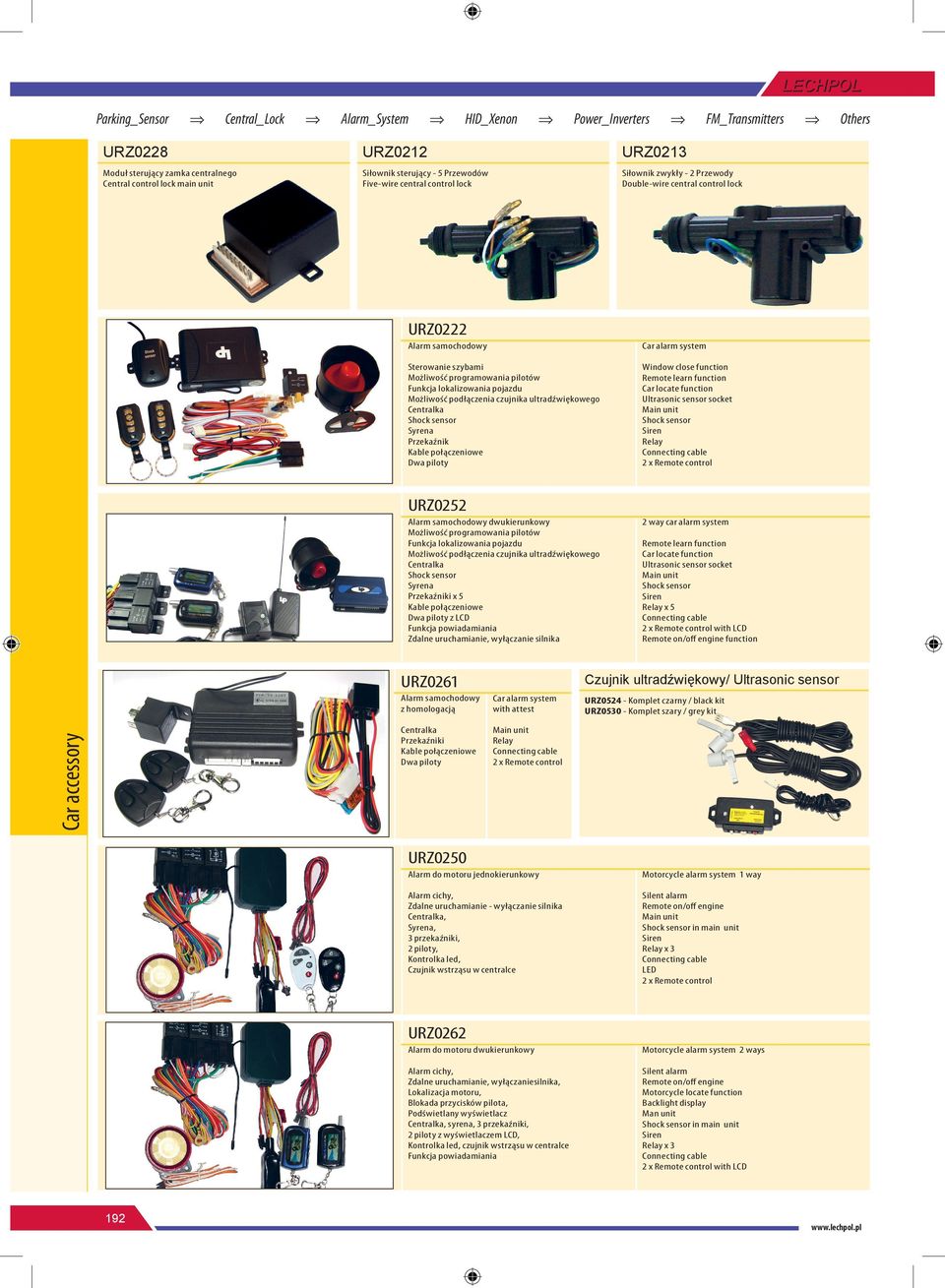 Przekaźnik Window close function Remote learn function Car locate function Ultrasonic sensor socket Shock sensor Siren Relay URZ0252 Alarm samochodowy dwukierunkowy Możliwość programowania pilotów