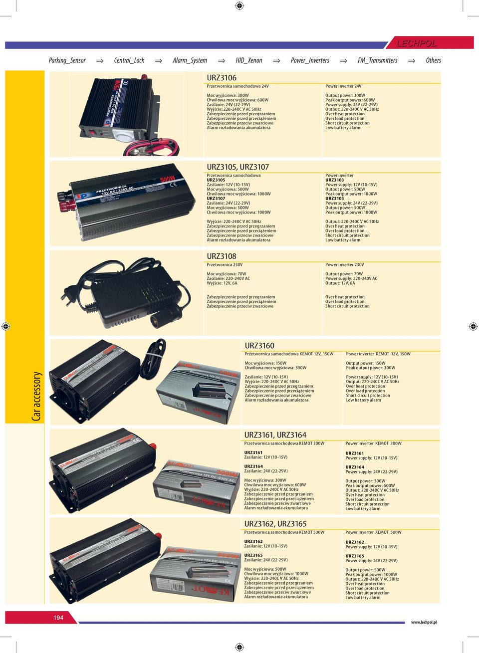 500W Peak output power: 1000W URZ3108 Przetwornica 230V Power inverter 230V Moc wyjściowa: 70W Zasilanie: 220-240V AC Wyjście: 12V, 6A Output power: 70W Power supply: 220-240V AC Output: 12V, 6A