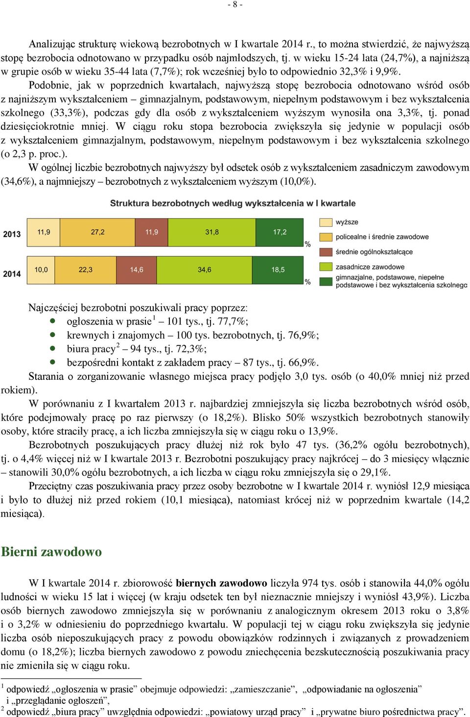 Podobnie, jak w poprzednich kwartałach, najwyższą stopę bezrobocia odnotowano wśród osób z najniższym wykształceniem gimnazjalnym, podstawowym, niepełnym podstawowym i bez wykształcenia szkolnego