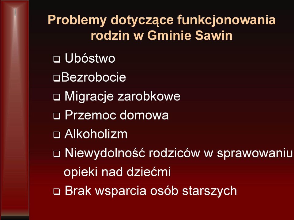 Przemoc domowa Alkoholizm Niewydolność rodziców w