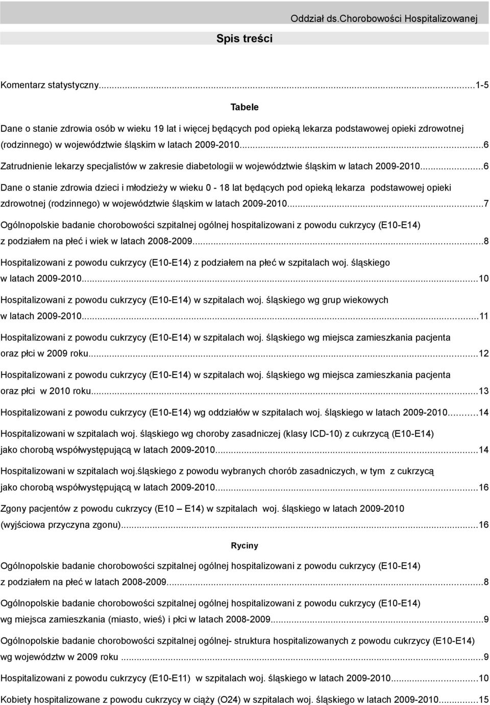 ..6 Zatrudnienie lekarzy specjalistów w zakresie diabetologii w województwie śląskim w latach 2009-2010.