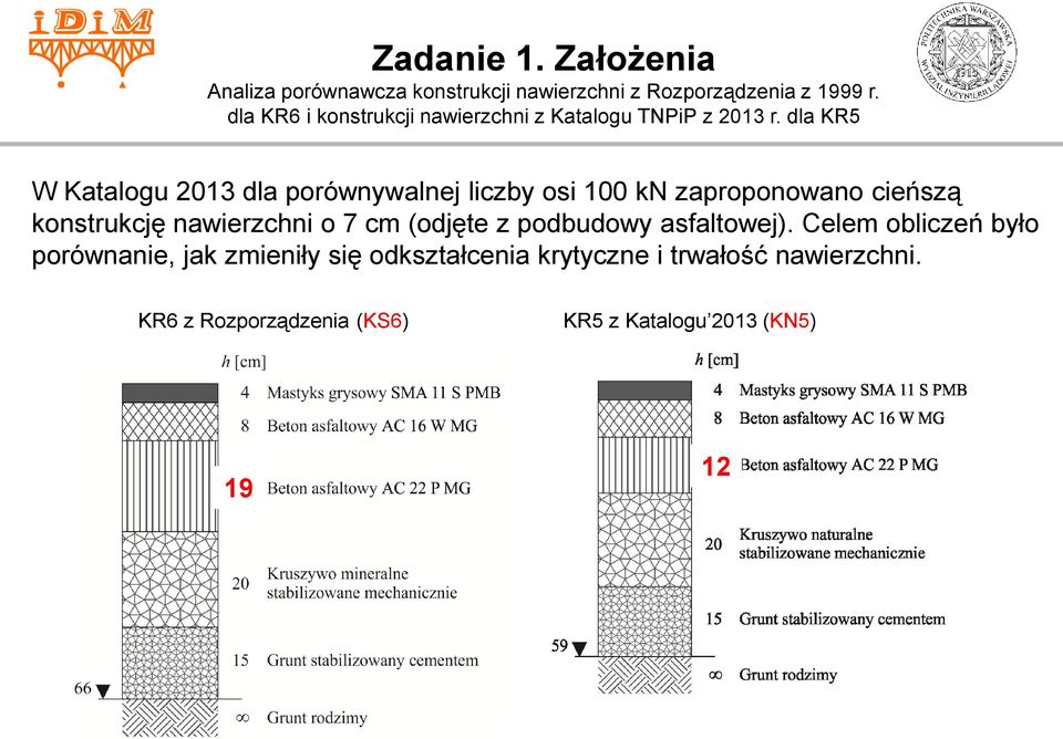 dla KR5 W Katalogu 2013 dla porównywalnej liczby osi 100 kn zaproponowano cieńszą konstrukcję nawierzchni o 7 cm