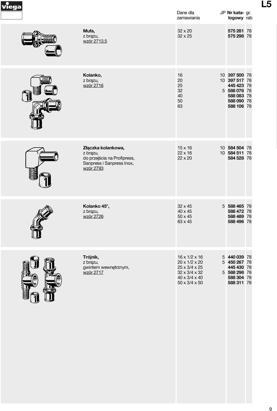 90,67 120,93 165,16 Złączka kolankowa, do przejścia na Profipress, Sanpress i Sanpress Inox, wzór 2793 15 x 16 10 584 504 22 x 16 10 584 511 22 x 20 584 528 13,92 18,46 19,84