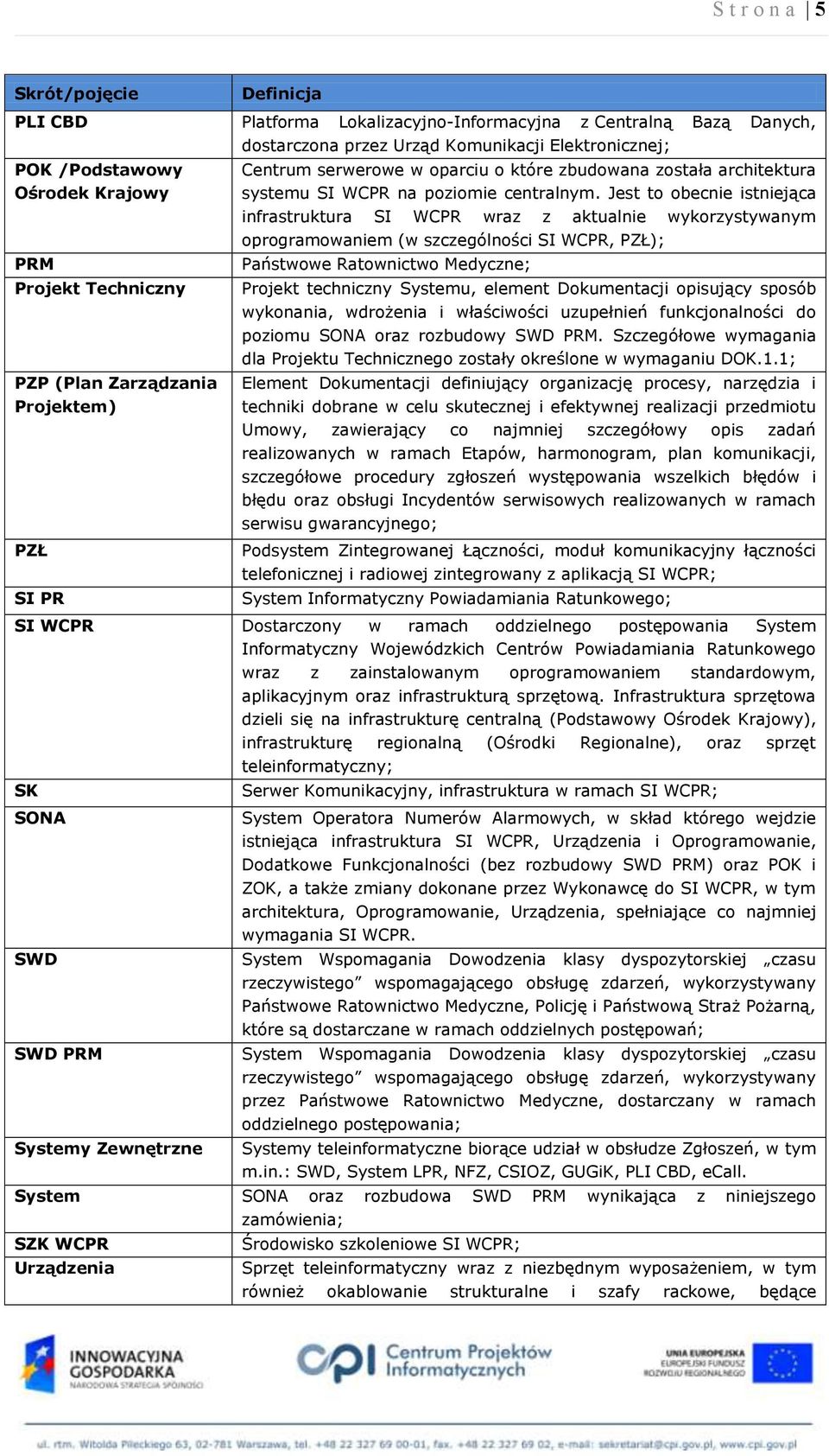 Jest to obecnie istniejąca infrastruktura SI WCPR wraz z aktualnie wykorzystywanym oprogramowaniem (w szczególności SI WCPR, PZŁ); Państwowe Ratownictwo Medyczne; Projekt techniczny Systemu, element
