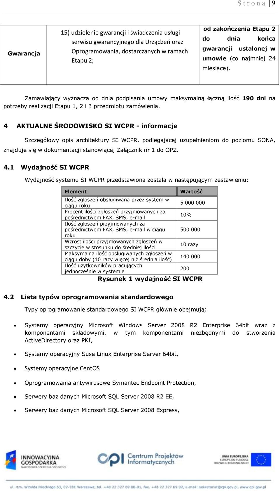 4 AKTUALNE ŚRODOWISKO SI WCPR - informacje Szczegółowy opis architektury SI WCPR, podlegającej uzupełnieniom do poziomu SONA, znajduje się w dokumentacji stanowiącej Załącznik nr 1 do OPZ. 4.