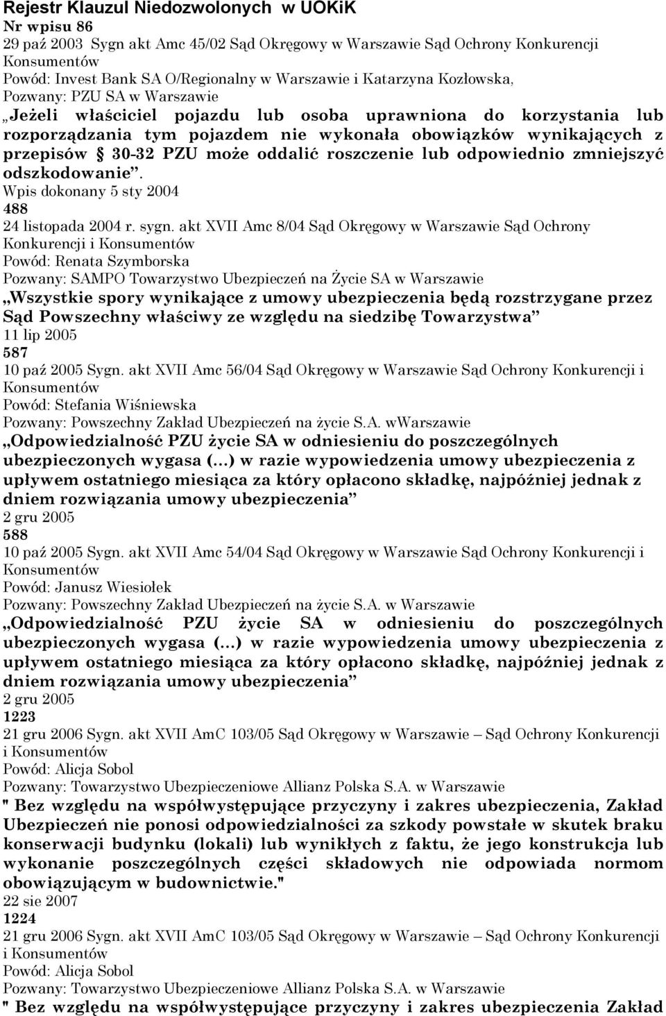 oddalić roszczenie lub odpowiednio zmniejszyć odszkodowanie. Wpis dokonany 5 sty 2004 488 24 listopada 2004 r. sygn.