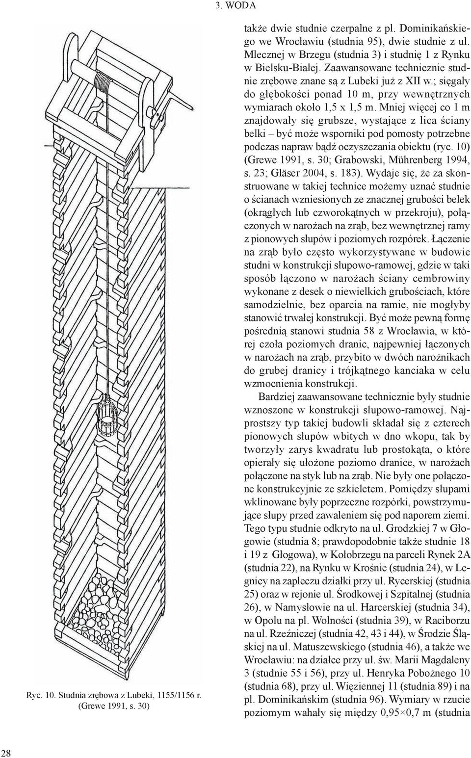 ; sięgały do głębokości ponad 10 m, przy wewnętrznych wymiarach około 1,5 x 1,5 m.