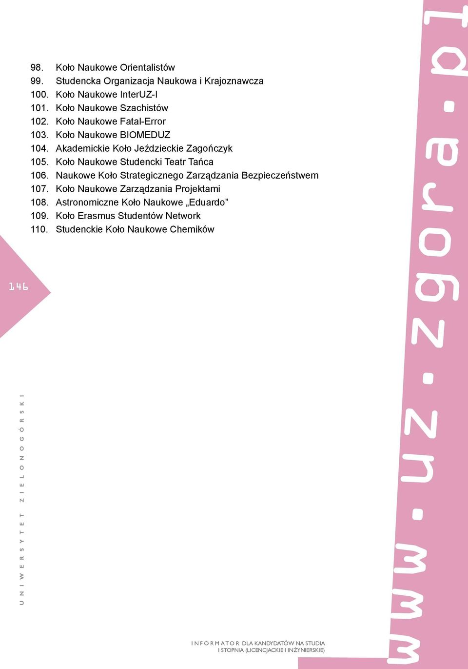 Akademickie Koło Jeździeckie Zagończyk 105. Koło Naukowe Studencki Teatr Tańca 106.