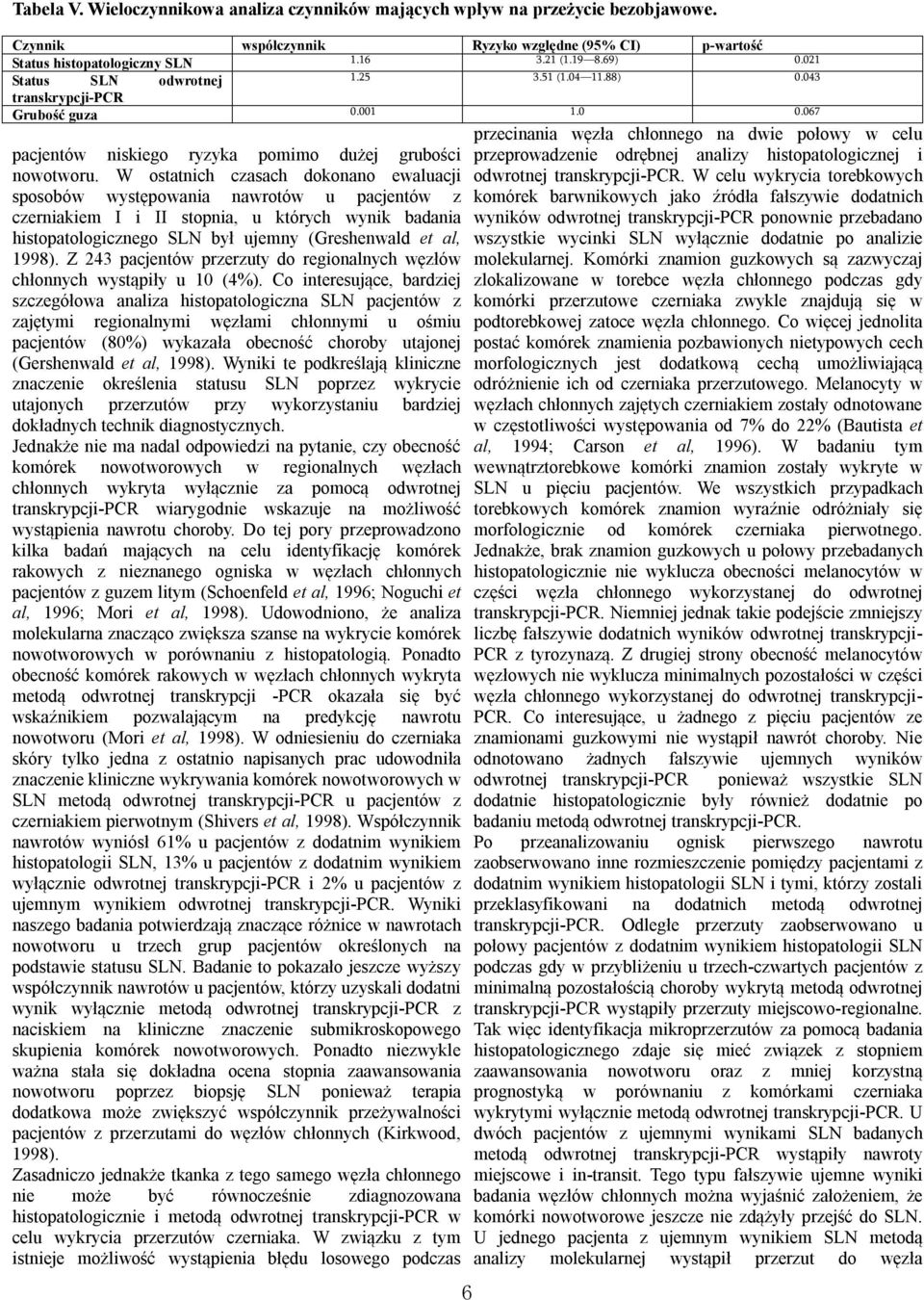 W ostatnich czasach dokonano ewaluacji sposobów występowania nawrotów u pacjentów z czerniakiem I i II stopnia, u których wynik badania histopatologicznego SLN był ujemny (Greshenwald et al, 1998).