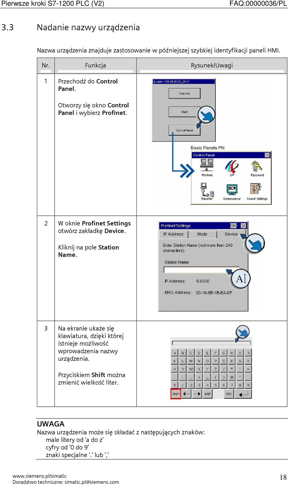 2 W oknie Profinet Settings otwórz zakładkę Device. Kliknij na pole Station Name.