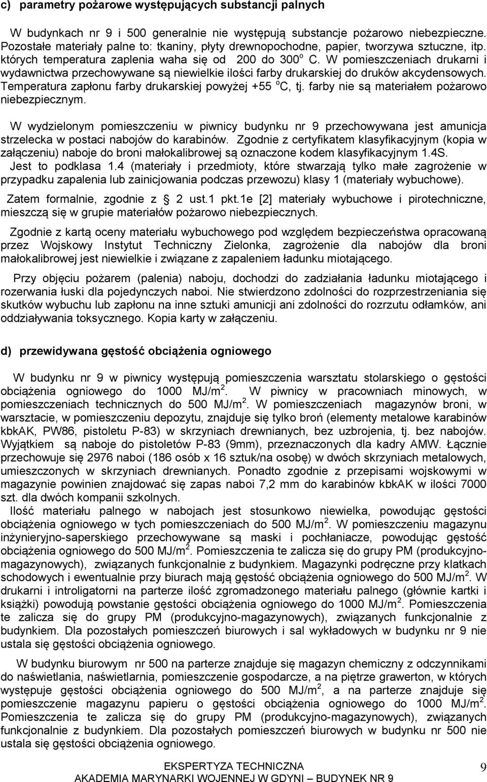 W pomieszczeniach drukarni i wydawnictwa przechowywane są niewielkie ilości farby drukarskiej do druków akcydensowych. Temperatura zapłonu farby drukarskiej powyżej +55 o C, tj.