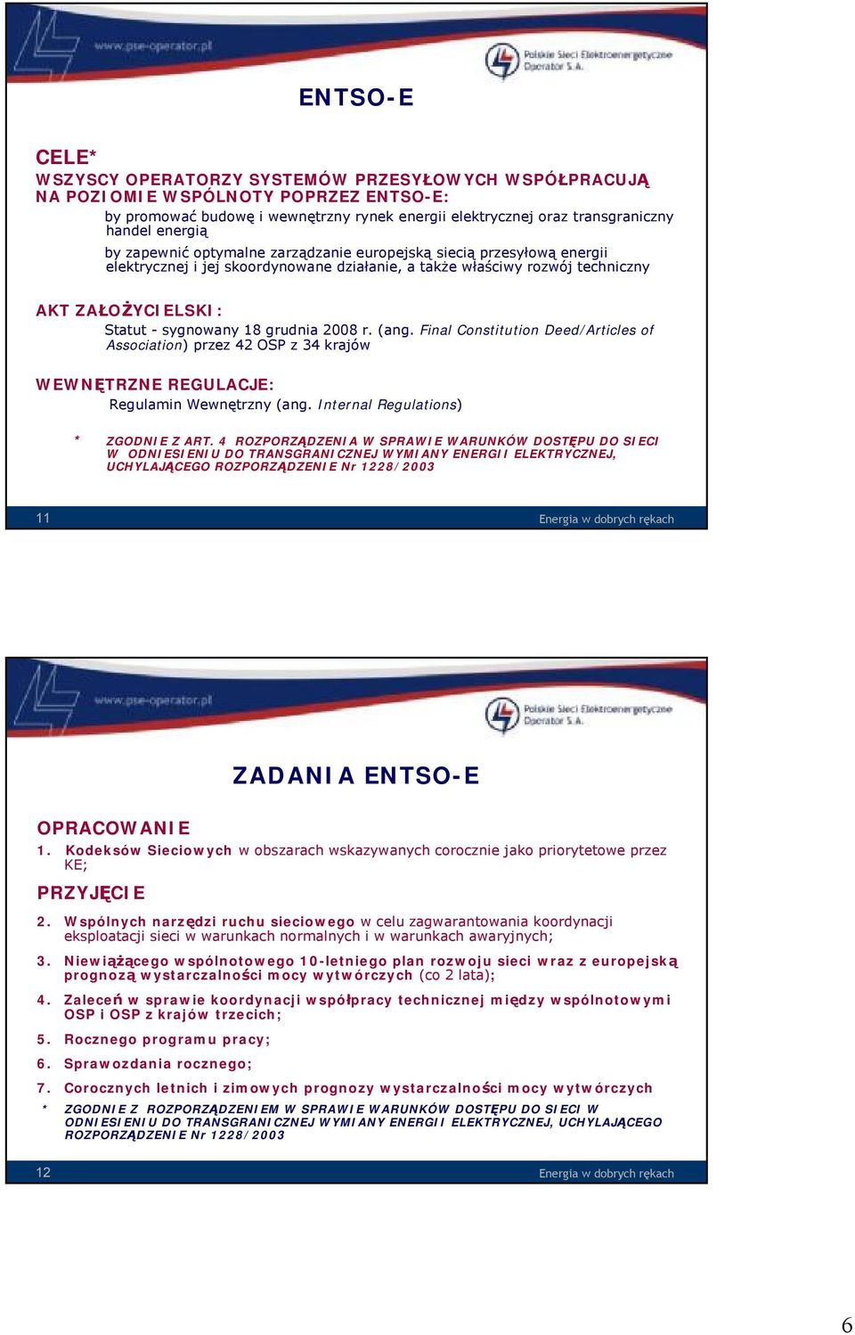 grudnia 2008 r. (ang. Final Constitution Deed/Articles of Association) przez 42 OSP z 34 krajów WEWNĘTRZNE REGULACJE: Regulamin Wewnętrzny (ang. Internal Regulations) * ZGODNIE Z ART.