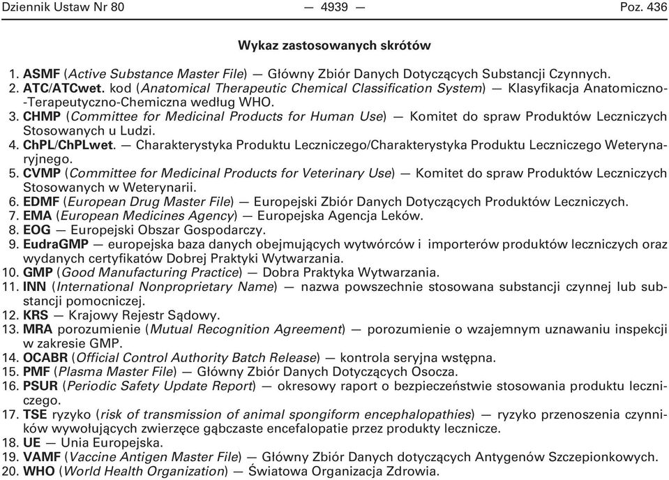 CHMP (Committee for Medicinal Products for Human Use) Komitet do spraw Produktów Leczniczych Stosowanych u Ludzi. 4. ChPL/ChPLwet.