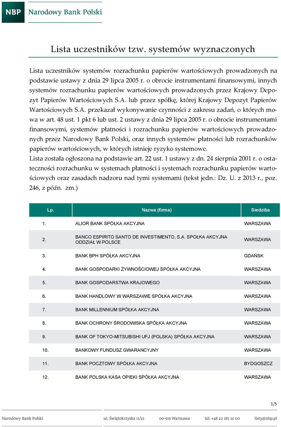 lub przez spółkę, której Krajowy Depozyt Papierów Wartościowych S.A. przekazał wykonywanie czynności z zakresu zadań, o których mowa w art. 48 ust. 1 pkt 6 lub ust. 2 ustawy z dnia 29 lipca 2005 r.