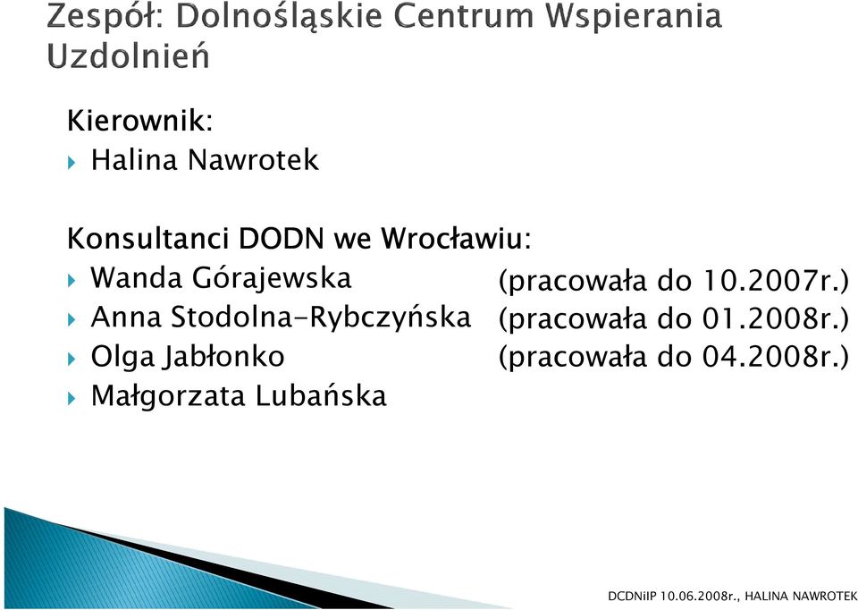 ) Anna Stodolna-Rybczyńska (pracowała do 01.2008r.