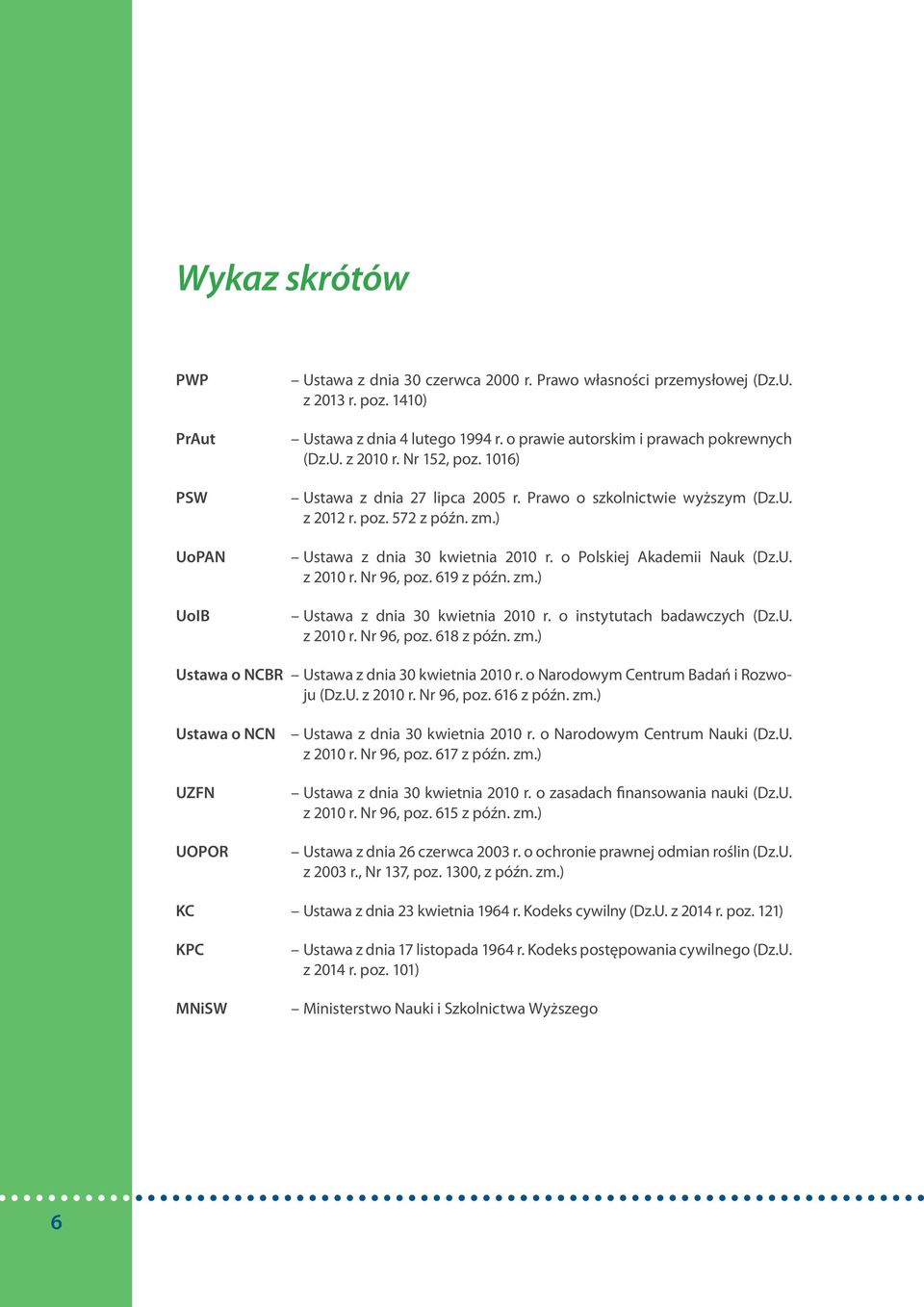 ) Ustawa z dnia 30 kwietnia 2010 r. o Polskiej Akademii Nauk (Dz.U. z 2010 r. Nr 96, poz. 619 z późn. zm.) Ustawa z dnia 30 kwietnia 2010 r. o instytutach badawczych (Dz.U. z 2010 r. Nr 96, poz. 618 z późn.