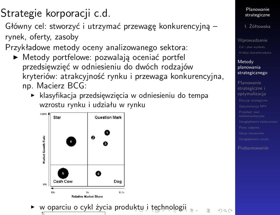 analizowanego sektora: portfelowe: pozwalają oceniać portfel przedsięwzięć w odniesieniu do dwóch rodzajów