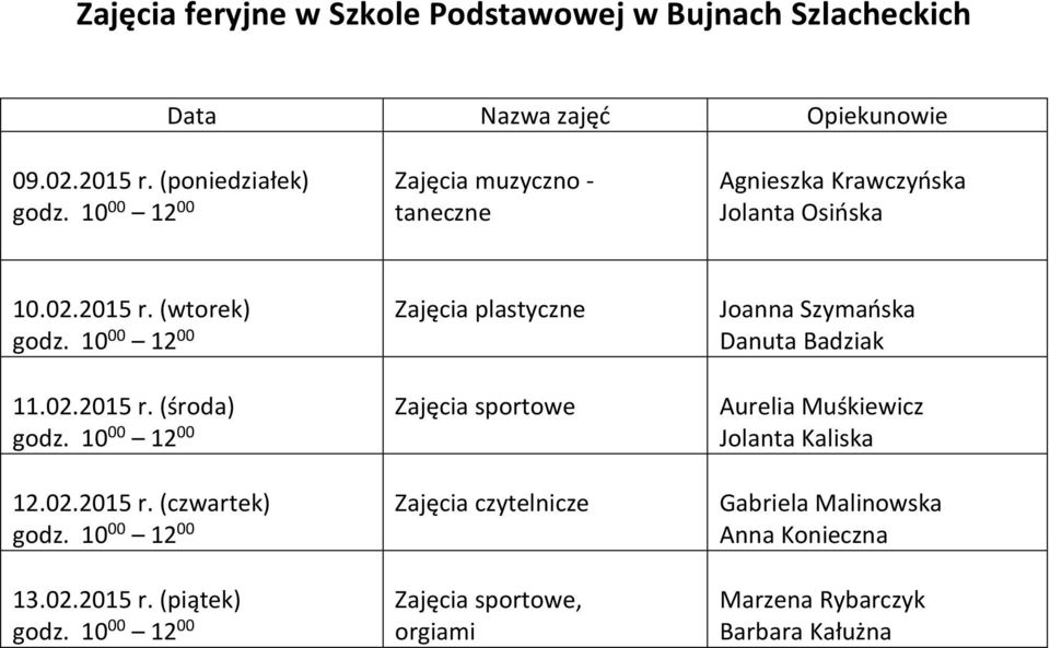 10 00 12 00 13.02.2015 r. (piątek) godz.