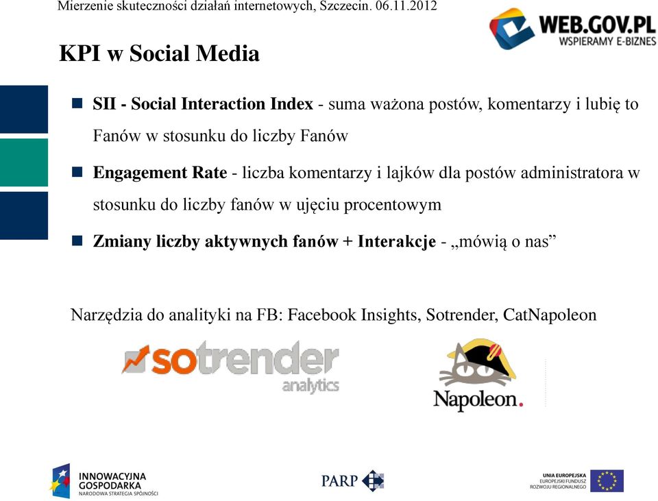 administratora w stosunku do liczby fanów w ujęciu procentowym Zmiany liczby aktywnych fanów