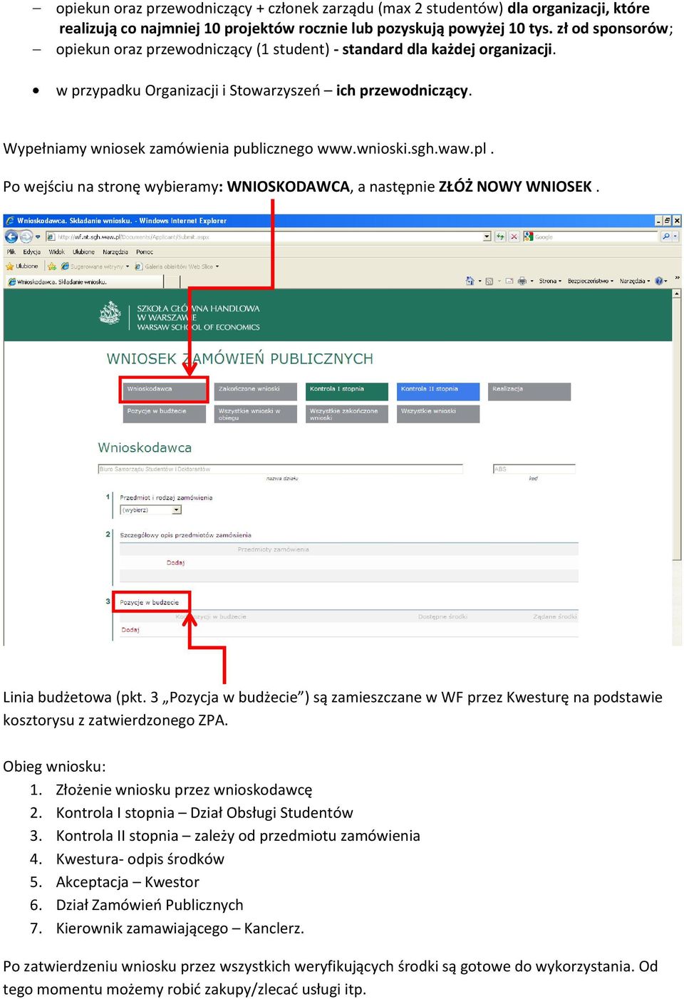 wnioski.sgh.waw.pl. Po wejściu na stronę wybieramy: WNIOSKODAWCA, a następnie ZŁÓŻ NOWY WNIOSEK. Linia budżetowa (pkt.