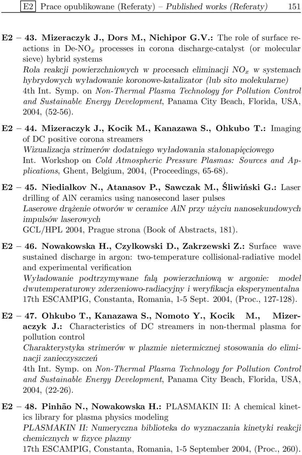 wyładowanie koronowe-katalizator (lub sito molekularne) 4th Int. Symp.