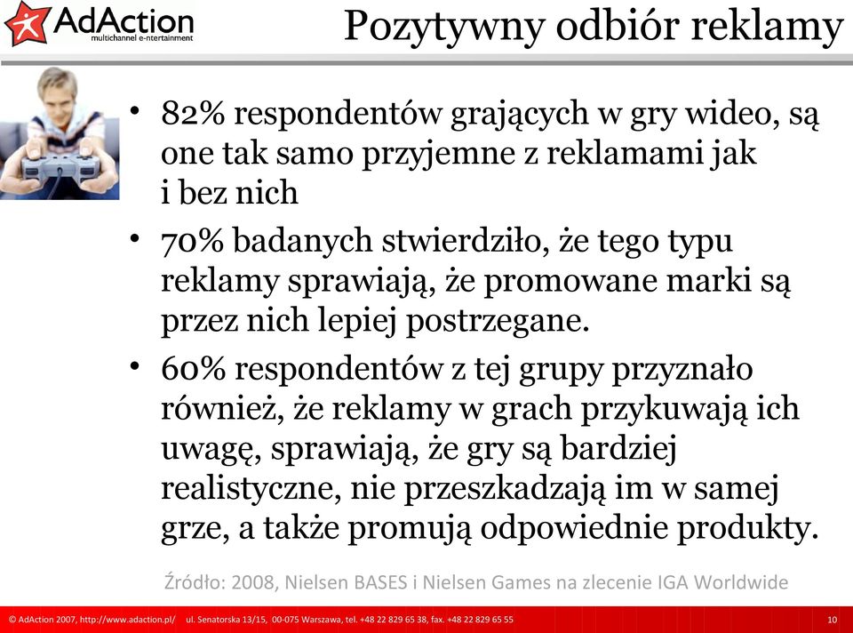 60% respondentów z tej grupy przyznało również, że reklamy w grach przykuwają ich uwagę, sprawiają, że gry są bardziej