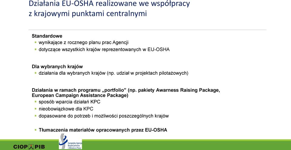 udział w projektach pilotażowych) Działania w ramach programu portfolio (np.