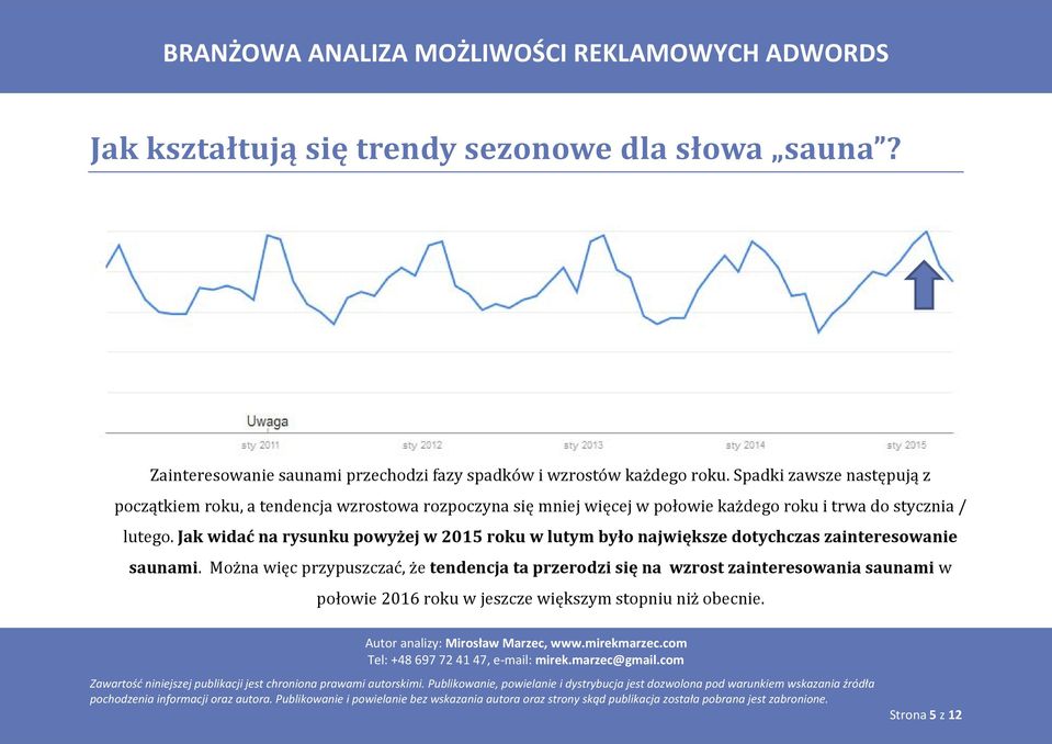 stycznia / lutego. Jak widać na rysunku powyżej w 2015 roku w lutym było największe dotychczas zainteresowanie saunami.