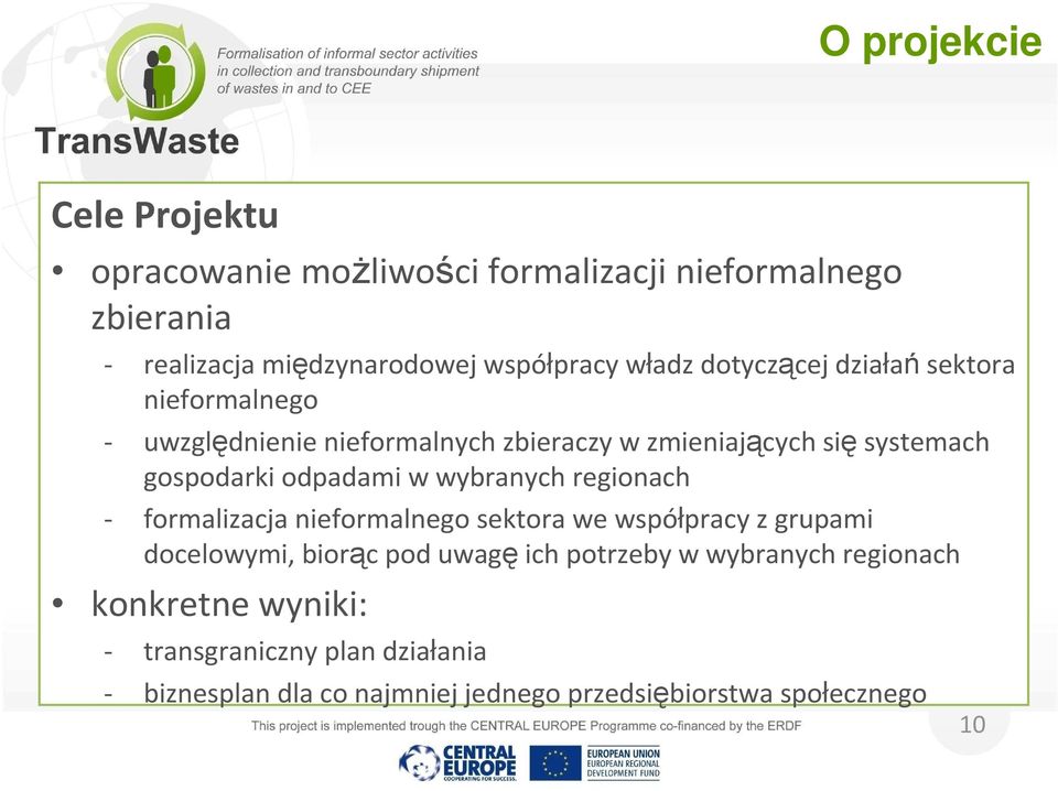 wybranych regionach - formalizacja nieformalnego sektora we współpracy z grupami docelowymi, biorąc pod uwagę ich potrzeby w