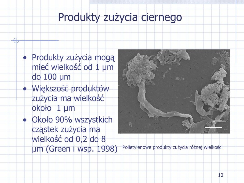 Około 90% wszystkich cząstek zużycia ma wielkość od 0,2 do 8 μm